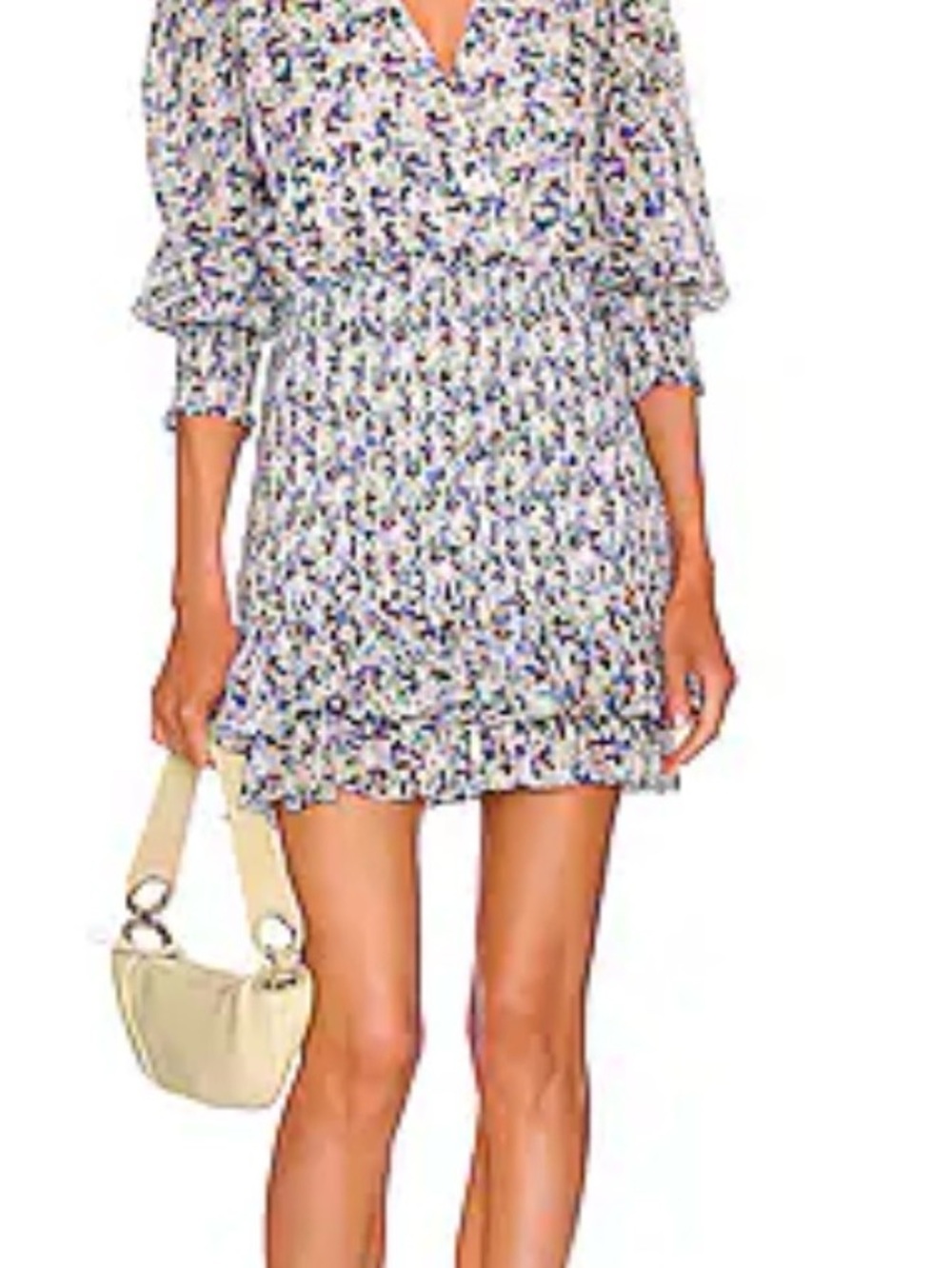 Floral Smocked Ruffle Mini Dress - White/Blue